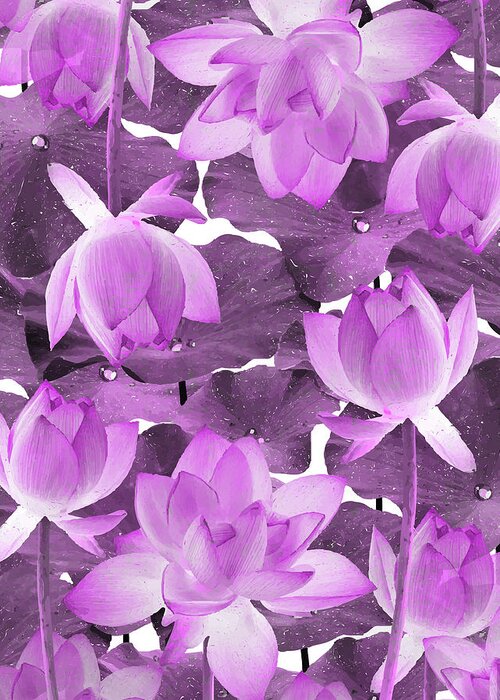 Lotus Greeting Card featuring the mixed media Ethereal Purple Lotus Flower - Tropical, Botanical Art - Purple Water Lily - Lotus Pattern - Violet by Studio Grafiikka
