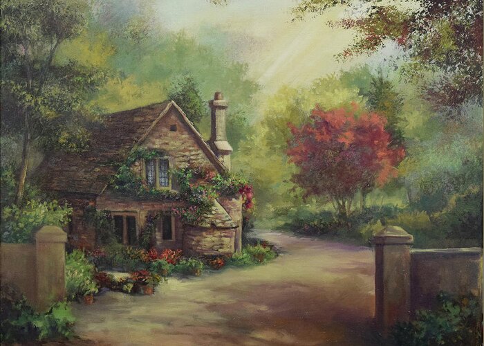 European Cottage Greeting Card featuring the painting European Cottage I by Lynne Pittard
