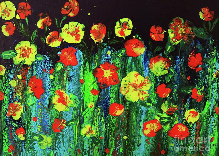 Evening Greeting Card featuring the painting Evening Flower Garden by Jeanette French