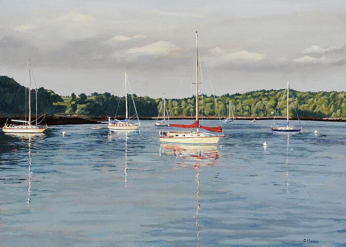 Maine Greeting Card featuring the painting Evening Mooring by Craig Morris