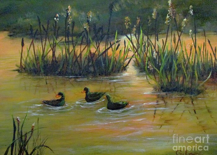 Animals Greeting Card featuring the painting Evening Swim by Roseann Gilmore