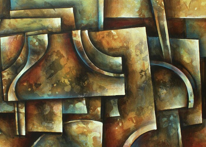 Abstract Greeting Card featuring the painting Evolution of Space 2 by Michael Lang