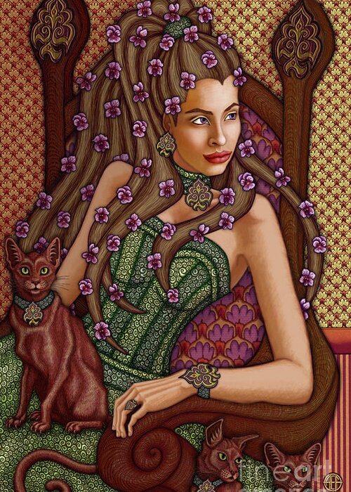 Cat Lady Greeting Card featuring the painting Exalted Beauty Lorelei by Amy E Fraser