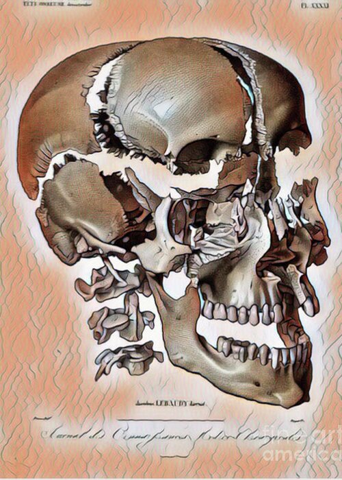 Skull Greeting Card featuring the digital art Exploding Skull by Jackie MacNair