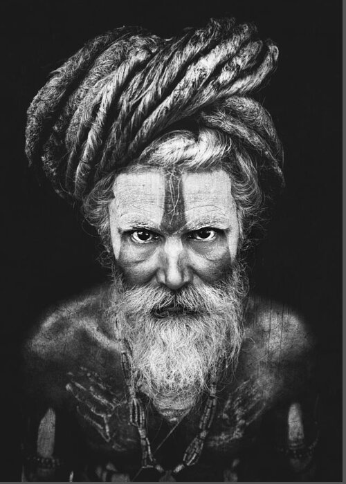 Hair Greeting Card featuring the photograph Face The Sadhu ... by Ahmed Abdulazim