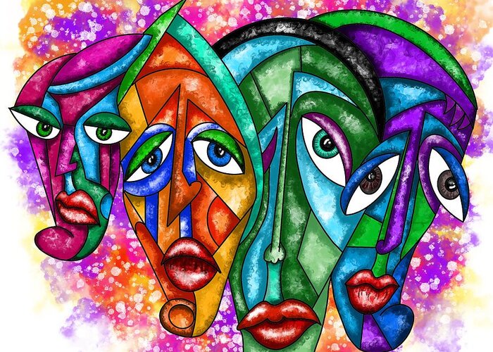 Faces Greeting Card featuring the painting Faces - Abstract Painting by Patricia Piotrak