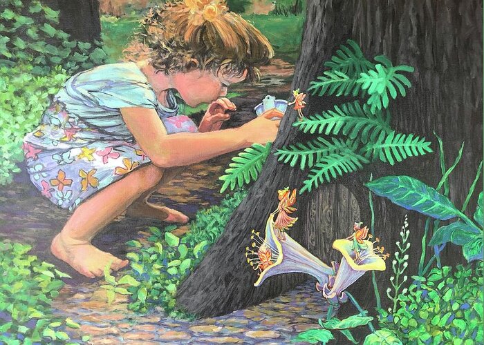 Child Greeting Card featuring the painting Fairy World by Jeanette Jarmon