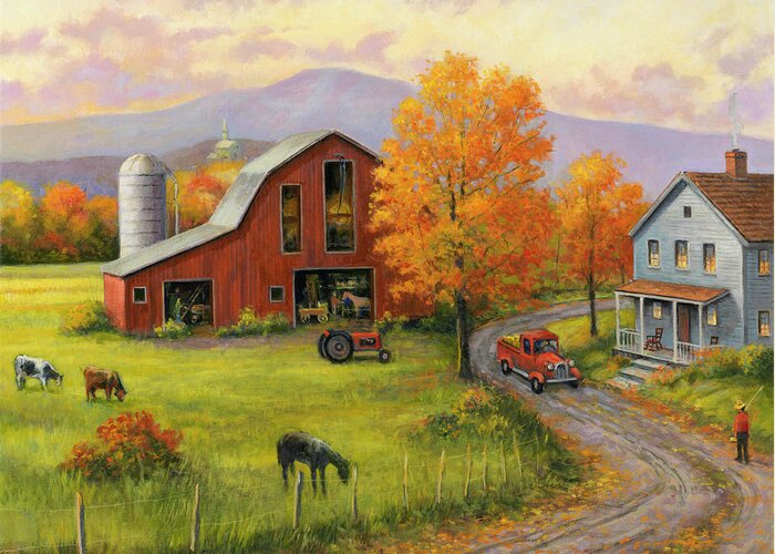 Fall On The Farm Greeting Card featuring the painting Fall On The Farm by John Zaccheo
