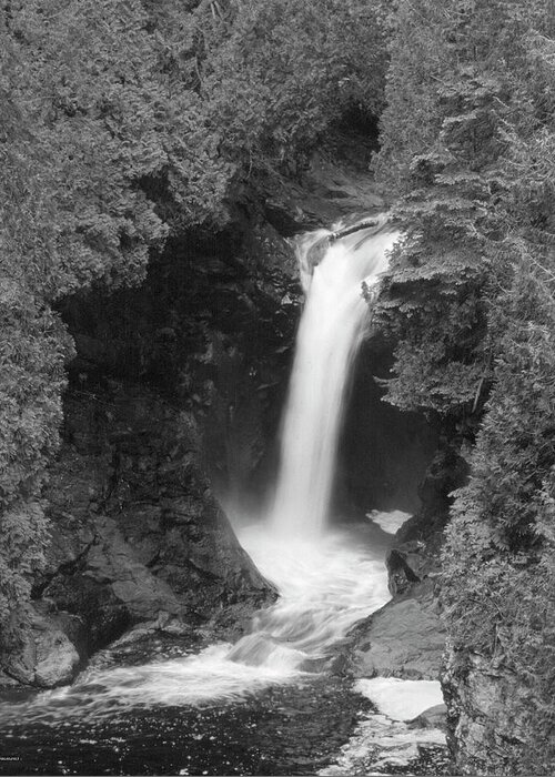 A Waterfall In Glacier National Park
Black And White Greeting Card featuring the photograph Falls 4 by Gordon Semmens