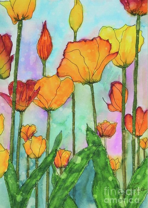 Barrieloustark Greeting Card featuring the painting Fanciful Tulips by Barrie Stark