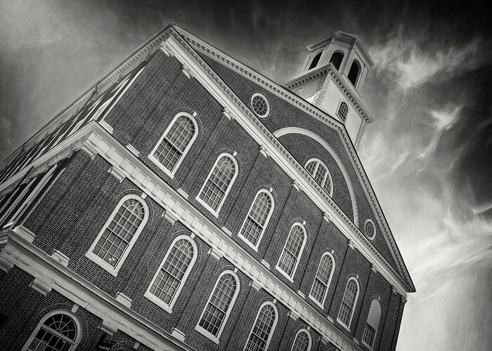 Boston Greeting Card featuring the photograph Faneuil Hall Boston Massachusetts Black and White by Carol Japp