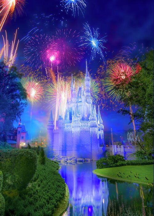 Magic Kingdom Greeting Card featuring the photograph Fantasy in the Sky Fireworks at Walt Disney World by Mark Andrew Thomas