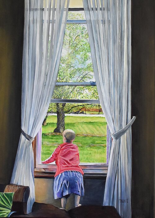 Window Greeting Card featuring the painting Farmers Daughter by Marilyn McNish