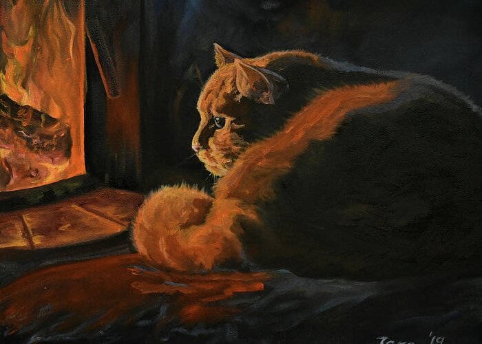 Cat Greeting Card featuring the painting Favorite spot by Jana Goode