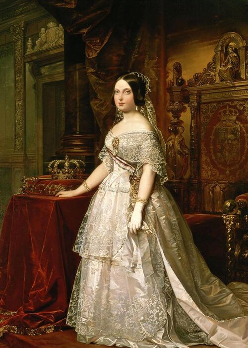 Federico De Madrazo Greeting Card featuring the painting Federico Madrazo / 'Portrait of Isabella II of Spain', 1844, Oil on canvas. by Federico de Madrazo -1815-1894-