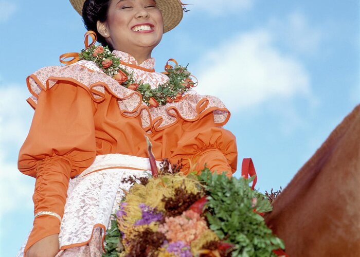 Honolulu Greeting Card featuring the photograph Female Pau rider on horseback by David L Moore