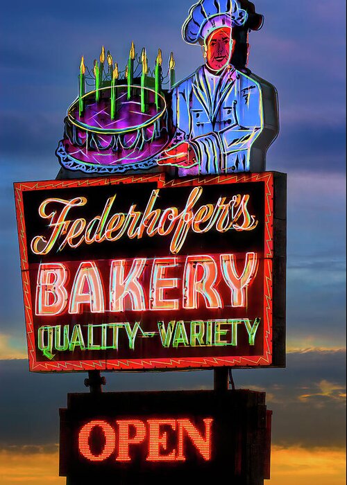 Americana Greeting Card featuring the photograph Federhofer's Vintage Neon by Robert FERD Frank