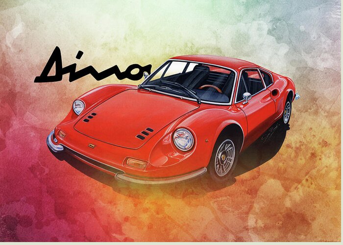Classic 246 Dino 1972 Greeting Card featuring the mixed media Ferrari Dino 246 by Simon Read