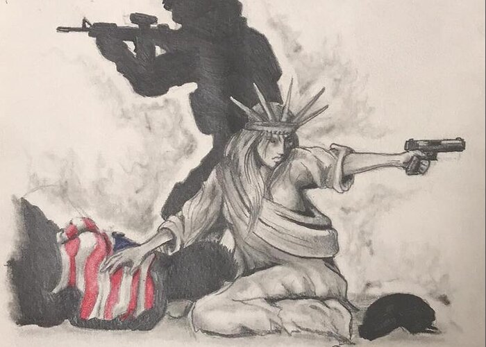Liberty Greeting Card featuring the drawing Fighting for Liberty by Howard King