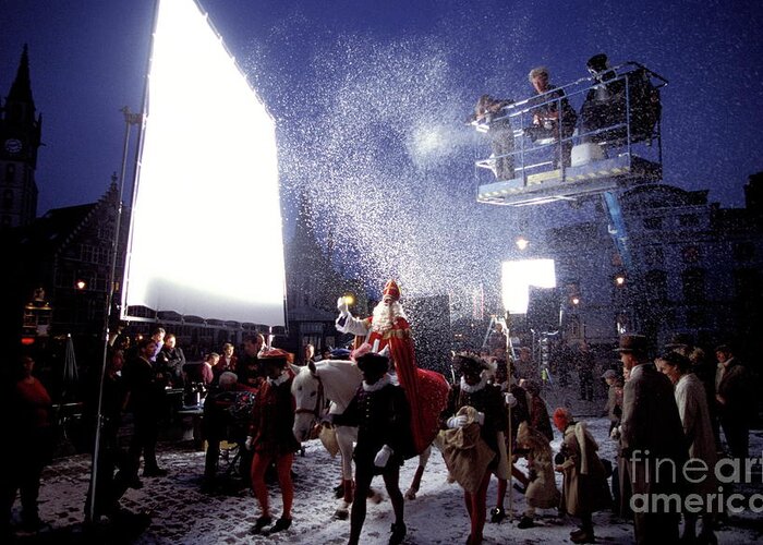 Snow Business Greeting Card featuring the photograph Filming With Artificial Snow by Chris Sattlberger/science Photo Library