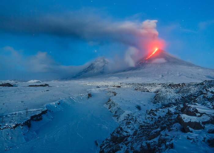 Kamchatka Greeting Card featuring the photograph Fire At Dawn by Denis Budkov