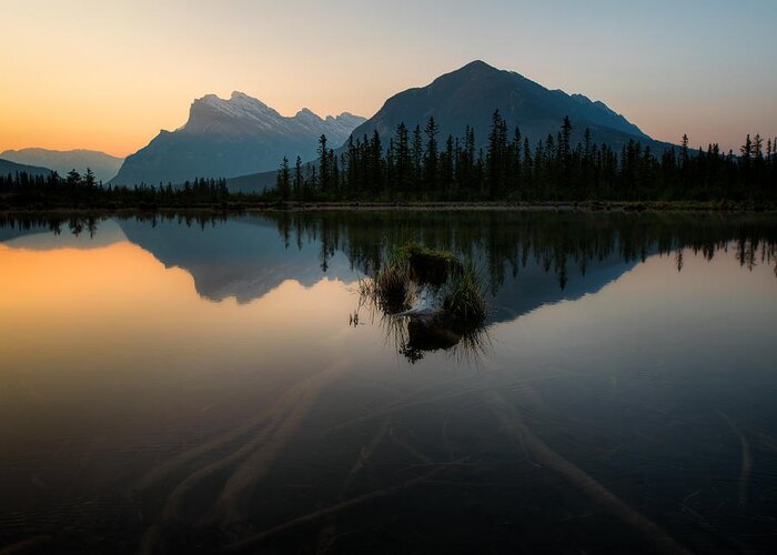Vermilion Lakes Greeting Card featuring the photograph First Light at Vermilion Lakes by Matt Hammerstein