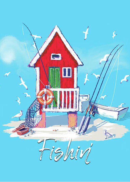 Fishing Greeting Card featuring the digital art Fishin' by L Diane Johnson