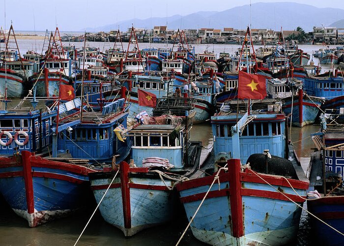 Large Group Of Objects Greeting Card featuring the photograph Fishing Boats In Nha Trang Harbor by Glen Allison