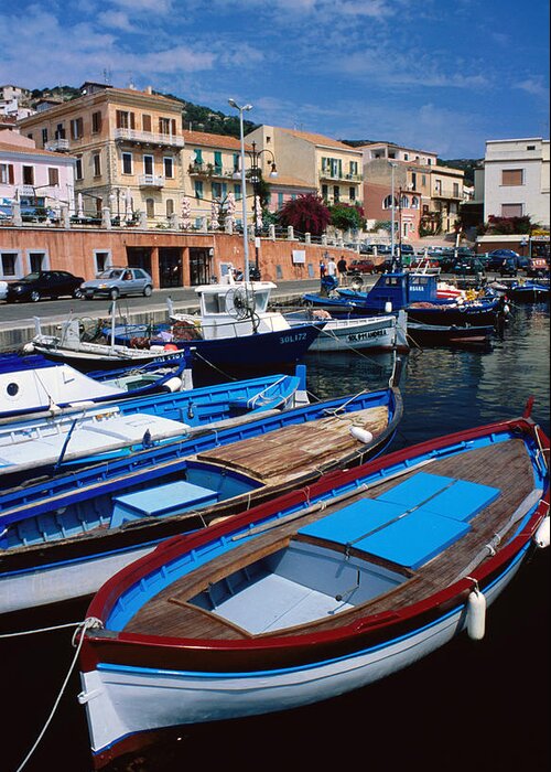 Maddalena Archipelago Greeting Card featuring the photograph Fishing Boats Moored At La Maddalena by Dallas Stribley
