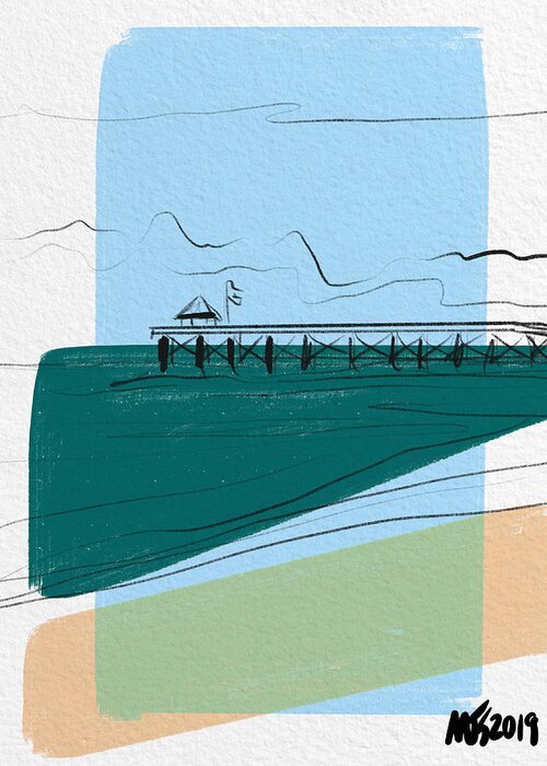 Beach Greeting Card featuring the digital art Fishing Pier At Oak Island by Michael Kallstrom