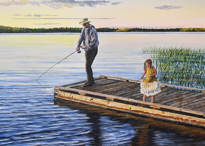 Fishing Greeting Card featuring the painting Fishing With A Ballerina by Marilyn McNish