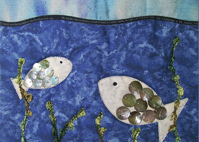 Fish Greeting Card featuring the tapestry - textile Fishy Fishy by Pam Geisel