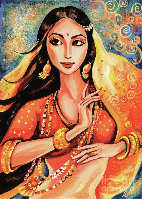Indian Dancer Greeting Card featuring the painting Flame by Eva Campbell