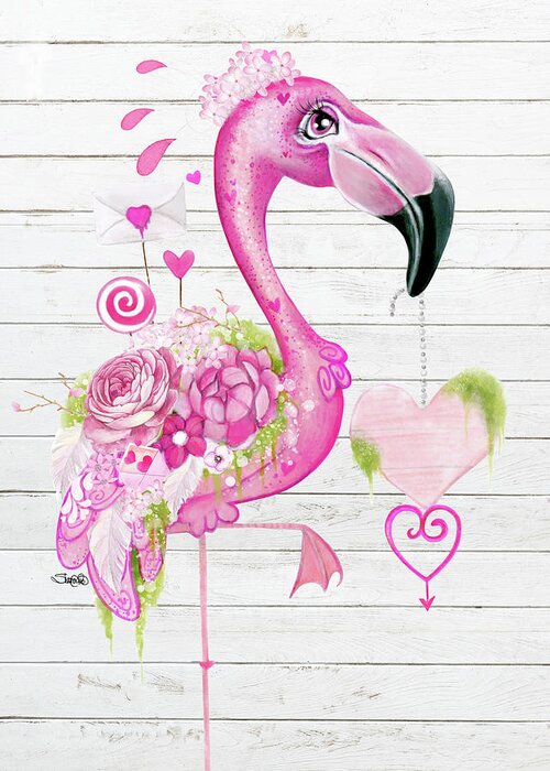 Flamingo Valentine Greeting Card featuring the mixed media Flamingo Valentine by Sheena Pike Art And Illustration
