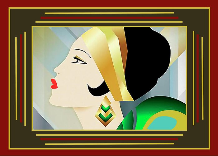 Flapper With Border Greeting Card featuring the digital art Flapper With Border by Chuck Staley