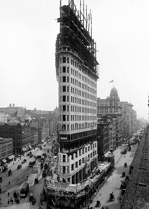 Flatiron Greeting Card featuring the photograph Flatiron Building being Built - New York - 1902 by Doc Braham