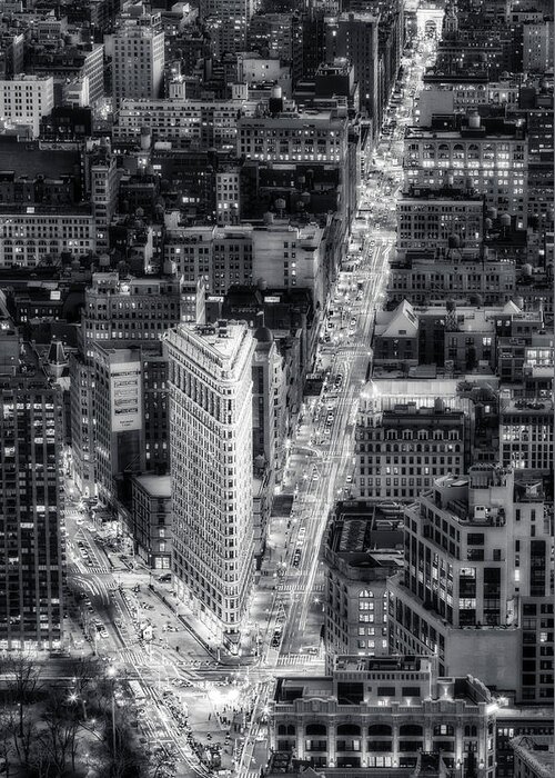 Flatiron Building Greeting Card featuring the photograph Flatiron Building District NYC BW by Susan Candelario