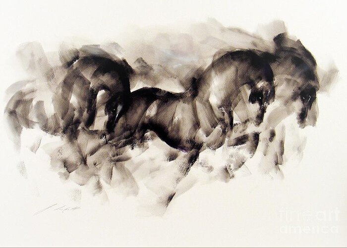 Horse Painting Greeting Card featuring the painting Flight by Janette Lockett