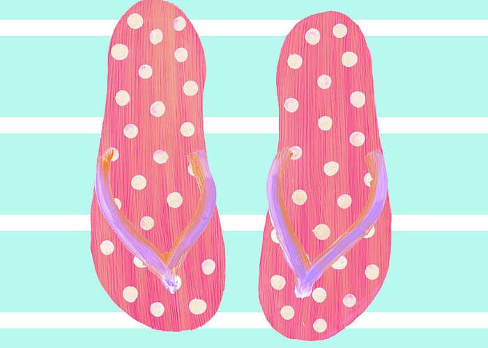 Flip Greeting Card featuring the painting Flip Flops On Stripes by South Social D