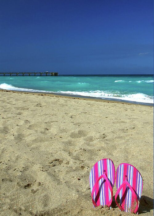 Atlantic Ocean Greeting Card featuring the photograph Flip Flops on the Beach by Tito Slack