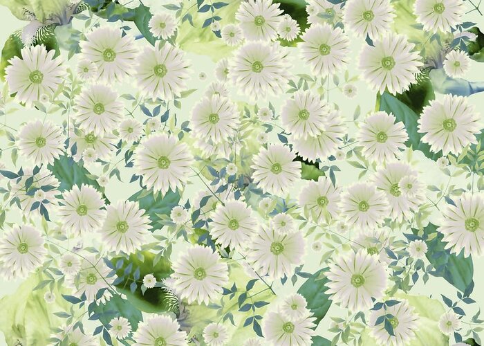 Flower Greeting Card featuring the mixed media Floral Flurry Green Cream by Rachel Hannah