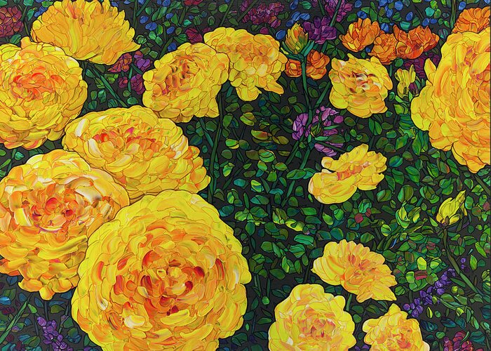 Flowers Greeting Card featuring the painting Floral Interpretation - Rosebush by James W Johnson