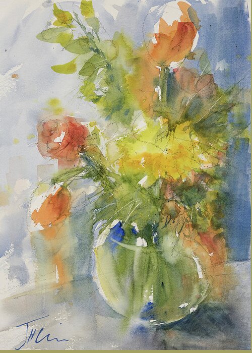 Watercolor Greeting Card featuring the painting Floral Still life by Judith Levins