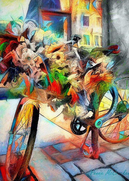 Bicycle Greeting Card featuring the digital art Flower Bike by Pennie McCracken