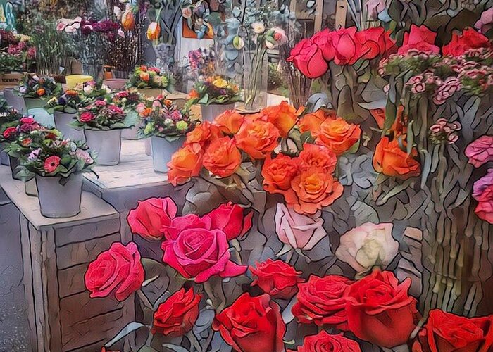 Roses Greeting Card featuring the photograph Flower Market by Richard Cummings