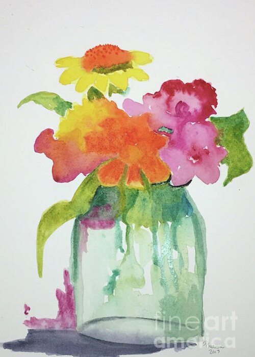 Original Art Work Greeting Card featuring the painting Flowers in a Vase by Theresa Honeycheck