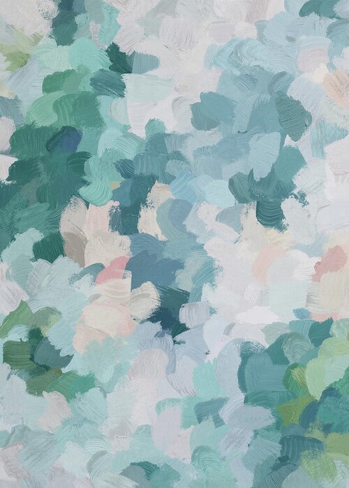 Mint Green Sky Blue Teal Blush Pink Seafoam Greeting Card featuring the painting Flowers in the Wind by Rachel Elise