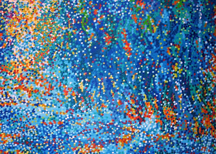 Flowing Streams Neopointillism Greeting Card featuring the painting Flowing Streams by Santina Semadar Panetta