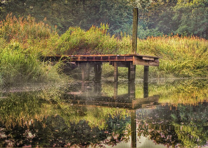 Dock Greeting Card featuring the photograph Old Dock With Fog At Blind Brook by Cordia Murphy