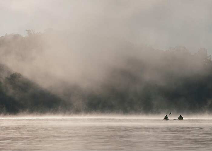 Misty Greeting Card featuring the photograph Foggy Lake-4 by Tao Huang